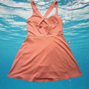 Alo Alosoft Showcase Dress Medium Built-in Shorts/Bra Candy Orange EUC